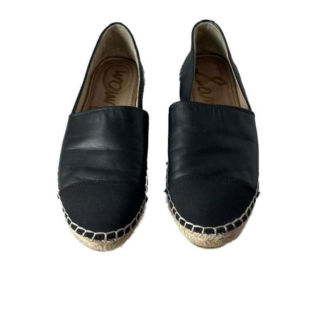 Sam Edelman Krissy Espadrille Cap Toe Flats - Black Leather‎ Size 10